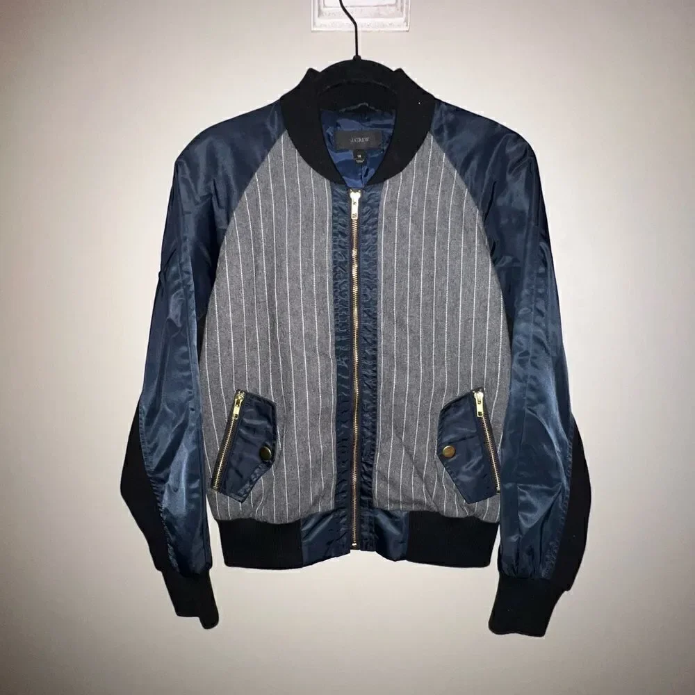 J Crew Pinstripe Bomber Jacket - Sz XS - Picture 3 of 15